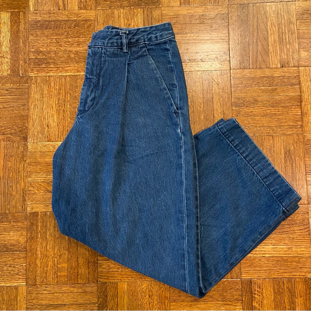 Denim wide-leg pleated cropped pant trouser jeans